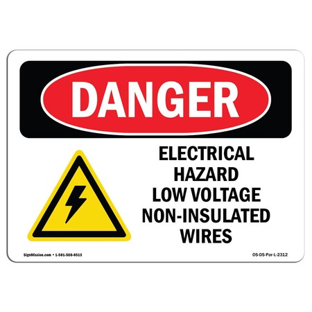 Signmission OSHA Danger Sign, 3.5" Height, 5" Width, Electrical Hazard Low Voltage, Landscape, 10PK OS-DS-D-35-L-2312-10PK